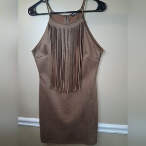 FASHION NOVA SIZE L Elegant Brown Fringe Dress 🤠 VAQUERO